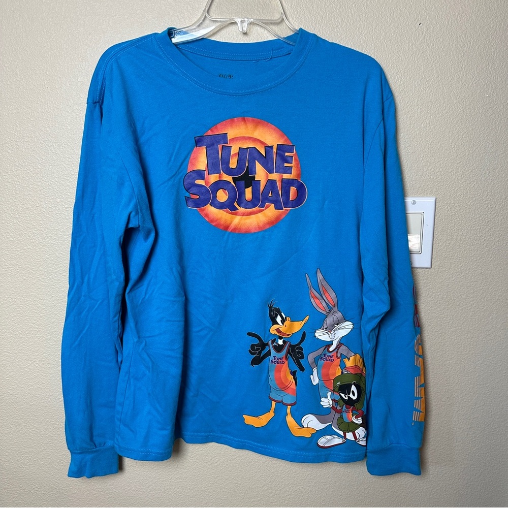 Space Jam T-shirt Mens Medium Blue Crew Neck Graphic Long Sleeve Tunes Squad